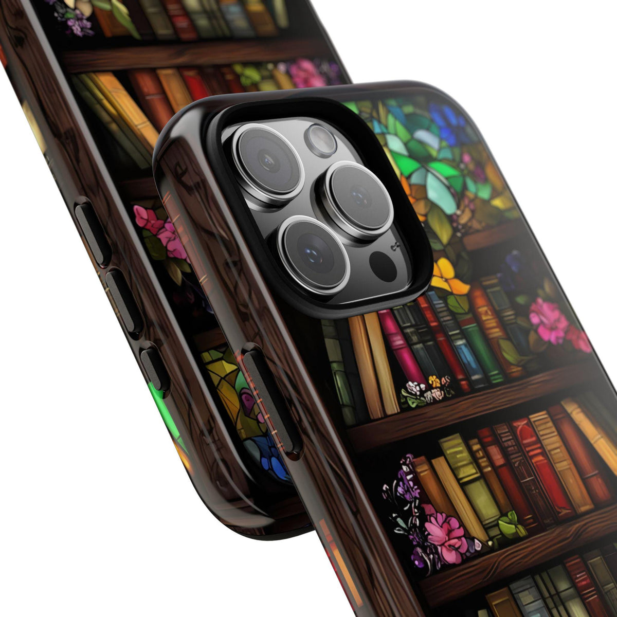 Floral Stained Glass Bookish Phone Case, Bookshelf Reading Theme Cover, iPhone  Pixel  Samsung