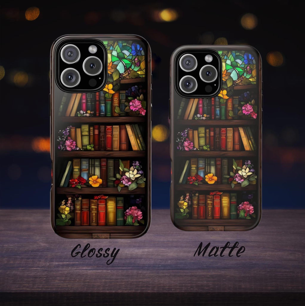 Floral Stained Glass Bookish Phone Case, Bookshelf Reading Theme Cover, iPhone  Pixel  Samsung