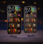 Floral Stained Glass Bookish Phone Case, Bookshelf Reading Theme Cover, iPhone  Pixel  Samsung