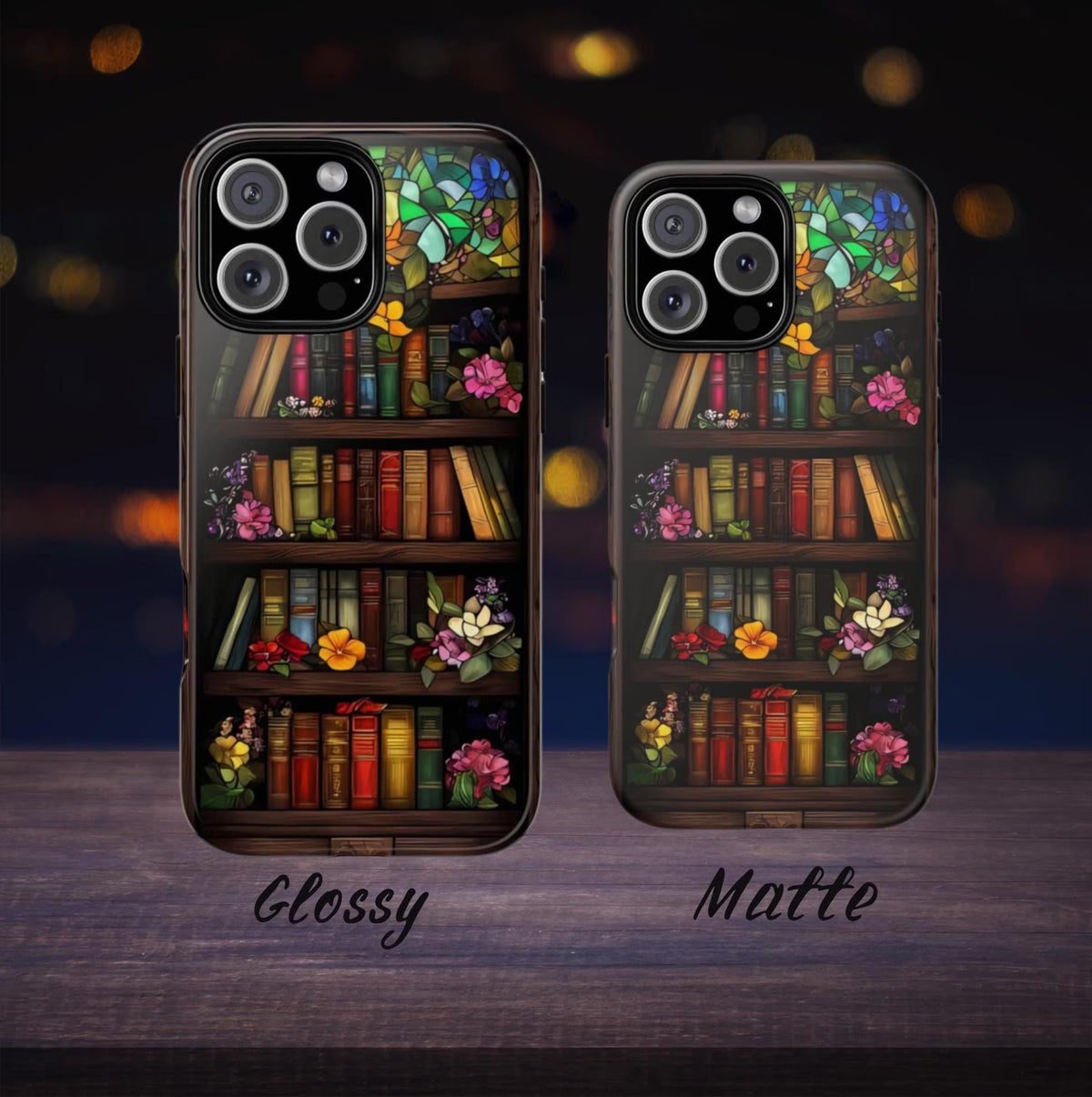 Floral Stained Glass Bookish Phone Case, Bookshelf Reading Theme Cover, iPhone  Pixel  Samsung
