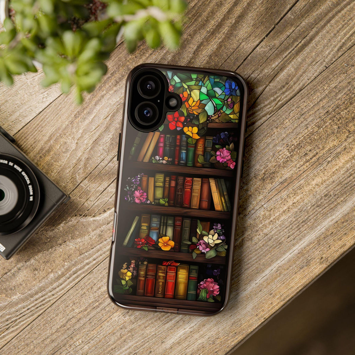 Floral Stained Glass Bookish Phone Case, Bookshelf Reading Theme Cover, iPhone  Pixel  Samsung