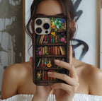 Floral Stained Glass Bookish Phone Case, Bookshelf Reading Theme Cover, iPhone  Pixel  Samsung