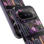 Boho Bookish Phone Case, literature Purple Pink Floral Bookshelf iPhone Pixel Galaxy, Bookworm Gift,