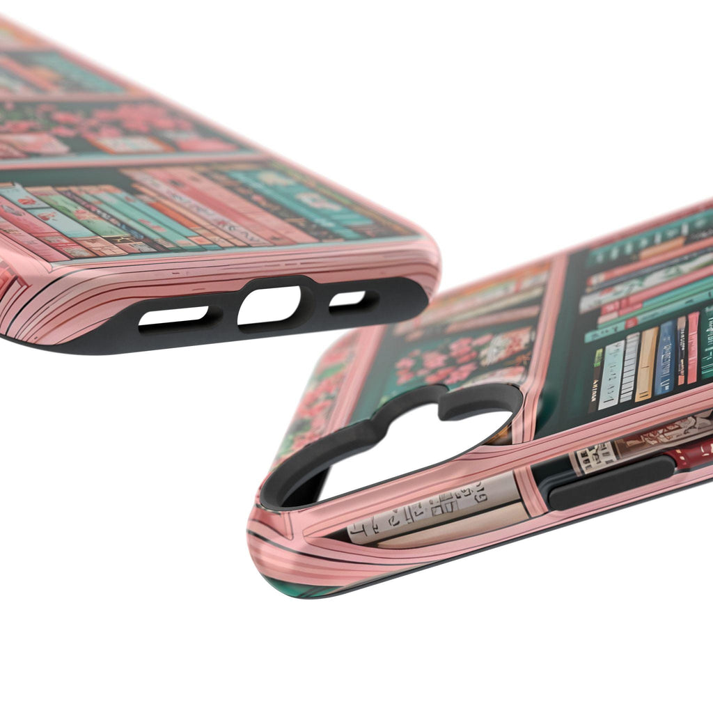 Pink Floral Bookshelf iPhone Case: Book Lover Gift, Magnetic Cases MagSafe Compatible Book