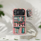 Pink Floral Bookshelf iPhone Case: Book Lover Gift, Magnetic Cases MagSafe Compatible Book