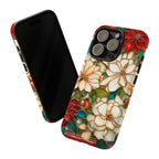 Christmas Poinsettia Phone Case: Faux Stained Glass Floral Cover Holly Leaves iPhone Galaxy Pixel