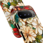 Christmas Poinsettia Phone Case: Faux Stained Glass Floral Cover Holly Leaves iPhone Galaxy Pixel