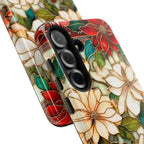 Christmas Poinsettia Phone Case: Faux Stained Glass Floral Cover Holly Leaves iPhone Galaxy Pixel