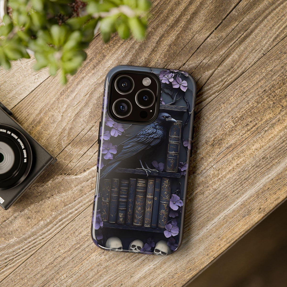 Gothic Raven Bookshelf Phone Case: Dark Academia Book Lover Gift   iPhone Samsung galaxy Pixel