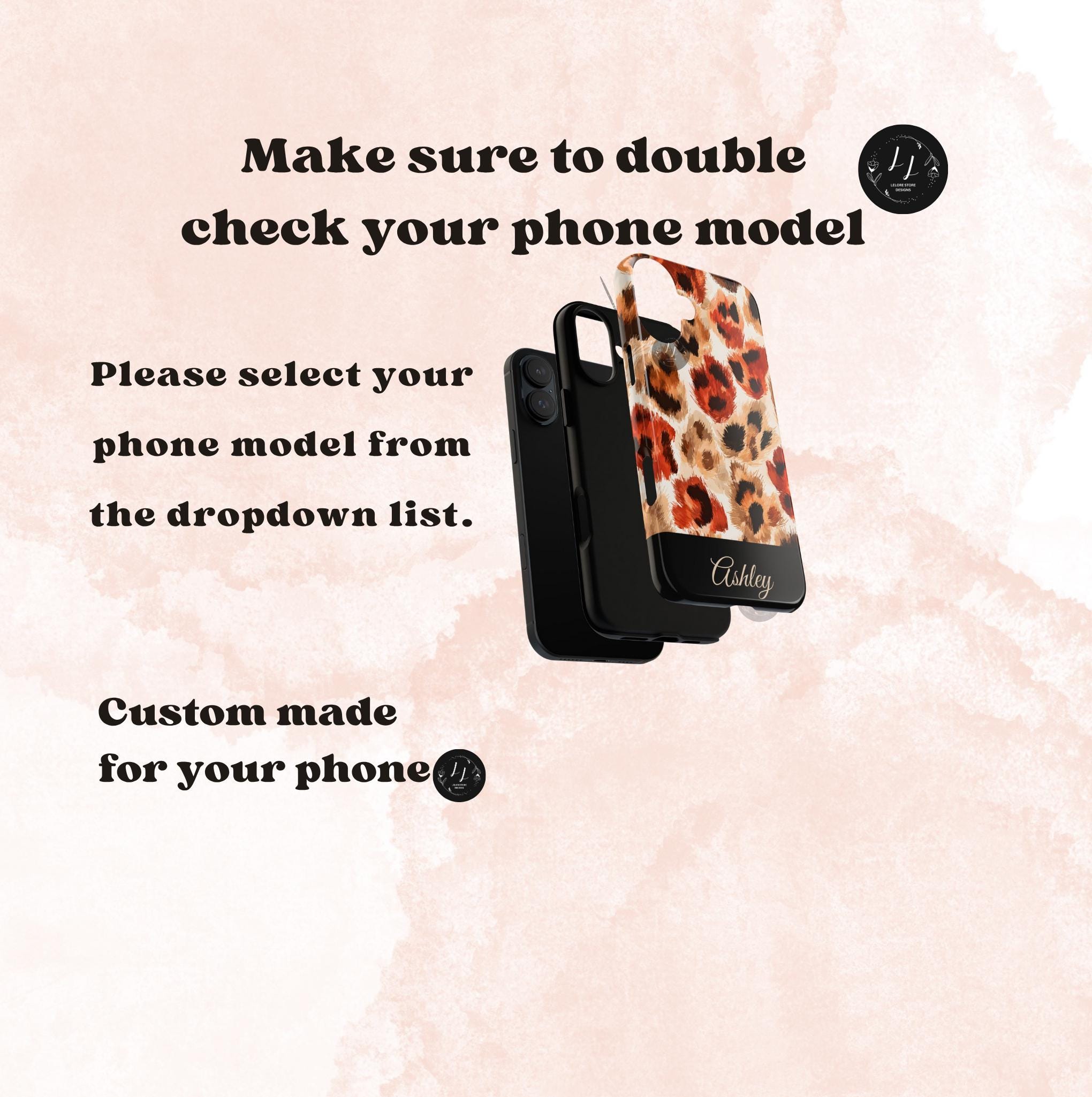 Personalized Leopard Print Phone Case: Custom Name Protective Cover iPhone Samsung Galaxy Pixel