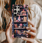 Bookish Floral Bookshelf Phone Case: Librarian Gift Floral Holiday Literary iPhone, Galaxy, Pixel Book