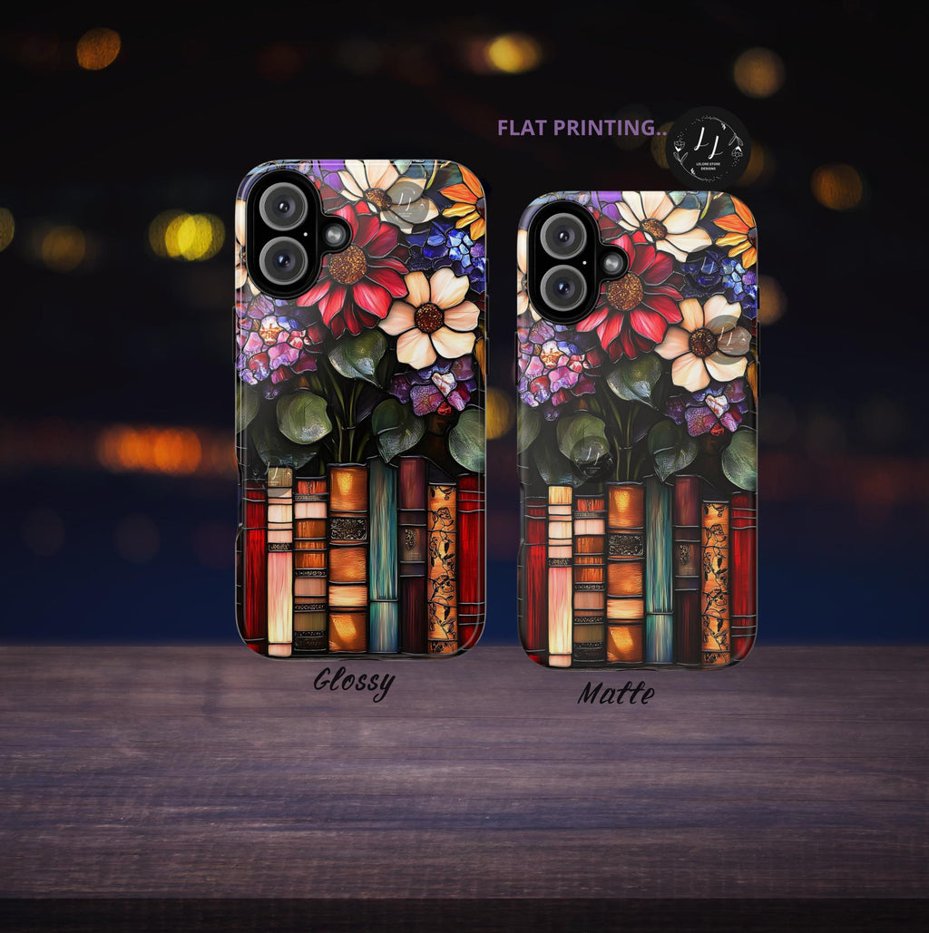 Floral Faux Stained Glass Bookshelf Phone Case: Book Lover Gift  iPhone Galaxy Pixel Literary