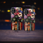 Floral Faux Stained Glass Bookshelf Phone Case: Book Lover Gift  iPhone Galaxy Pixel Literary