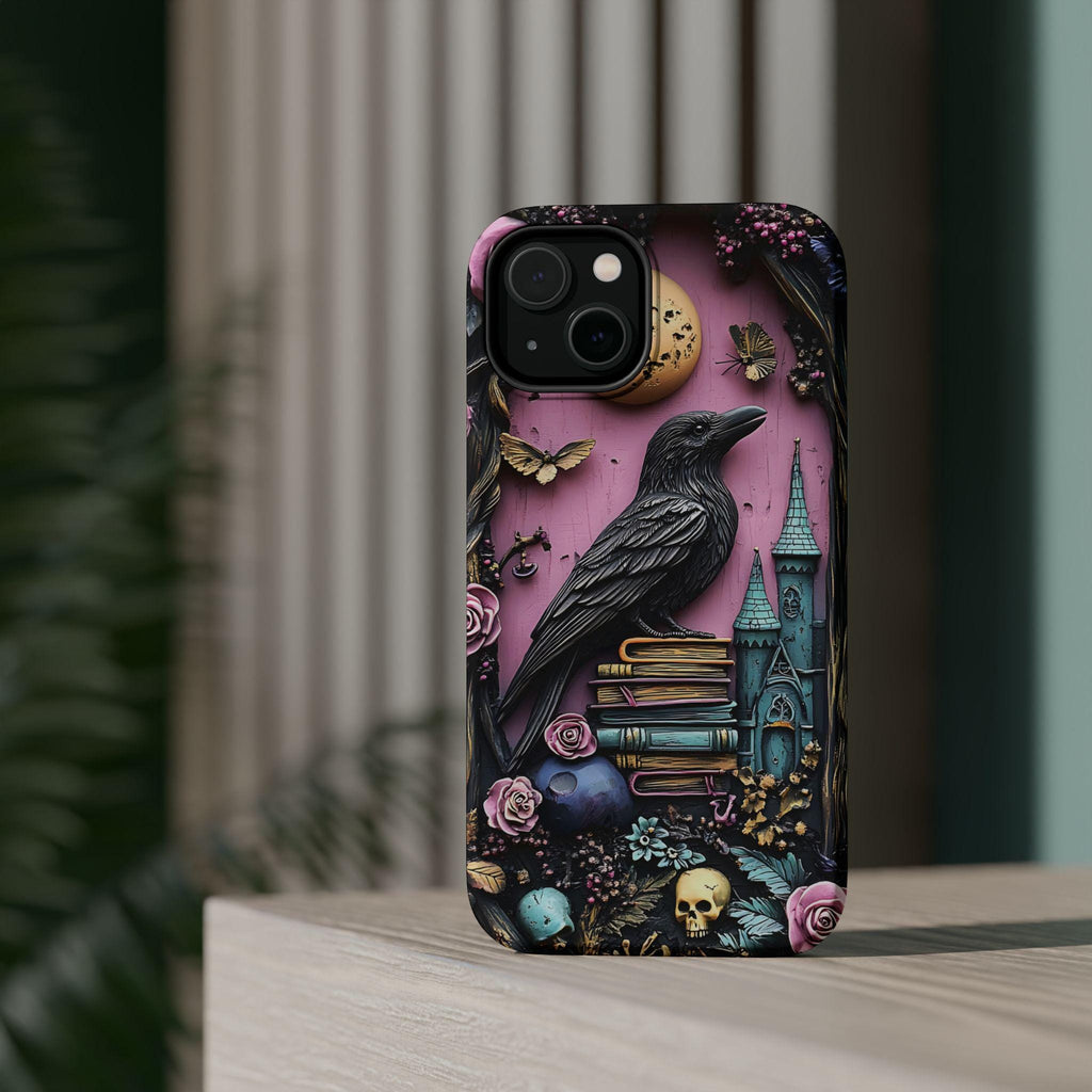 Gothic Raven Bookshelf iPhone Case: Dark Academia Book Lover,  Bookish MagSafe Compatible