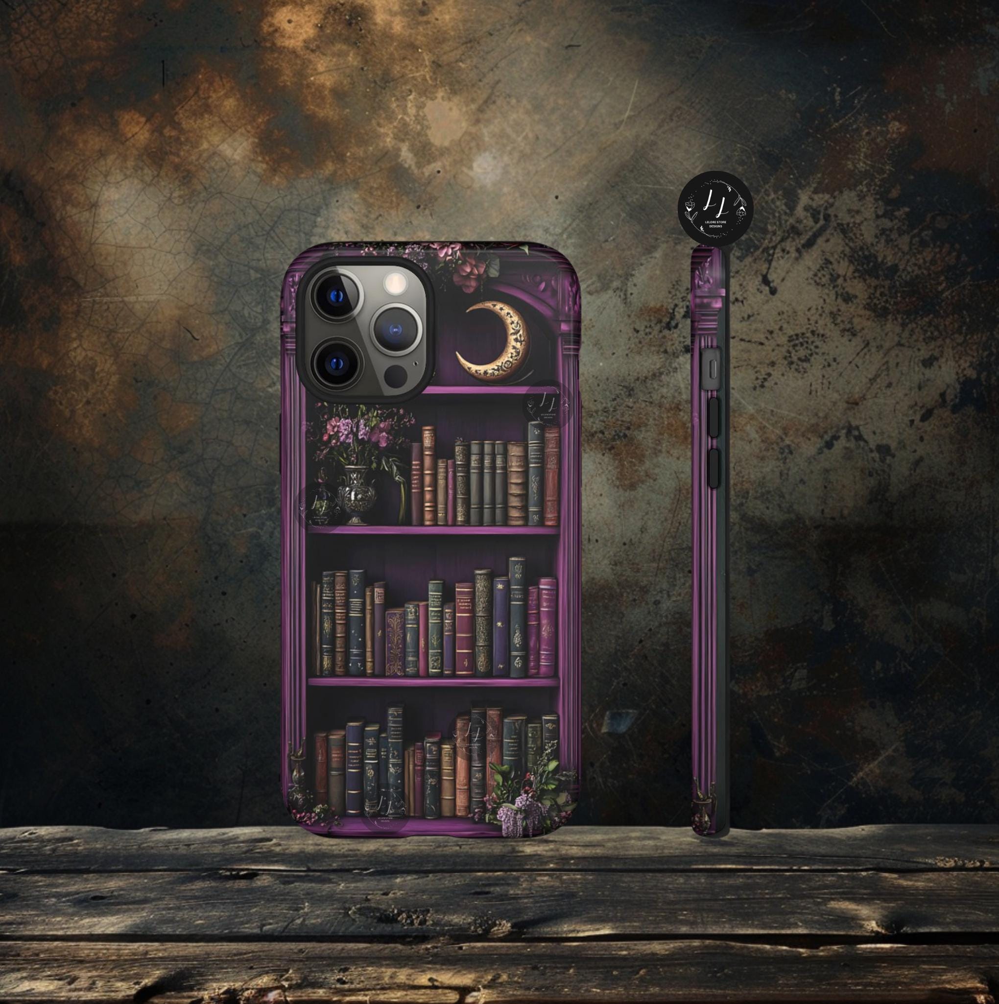 Floral Bookshelf Phone Case, Purple  Celestial Case  iPhone  Galaxy  Pixel  Book Club Gift