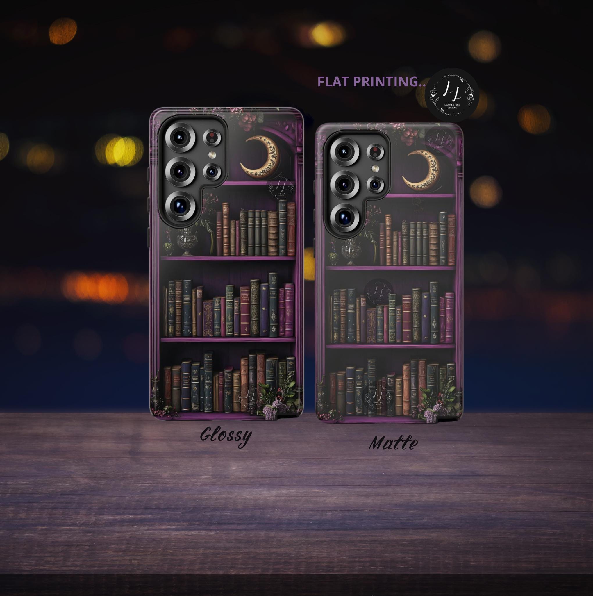 Floral Bookshelf Phone Case, Purple  Celestial Case  iPhone  Galaxy  Pixel  Book Club Gift