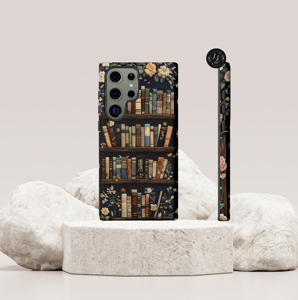 Floral Bookshelf Phone Case: Book Lover Gift for iPhone, Galaxy, Pixel