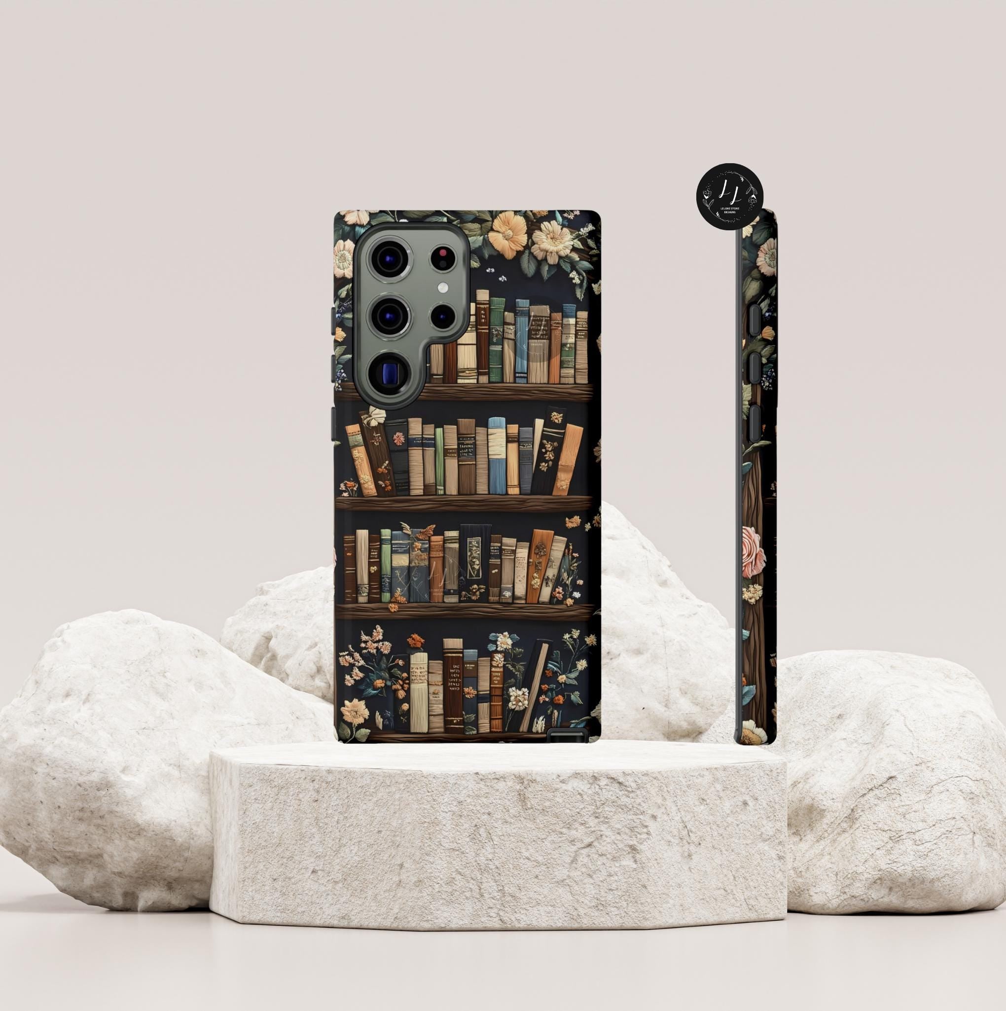 Floral Bookshelf Phone Case: Book Lover Gift for iPhone, Galaxy, Pixel