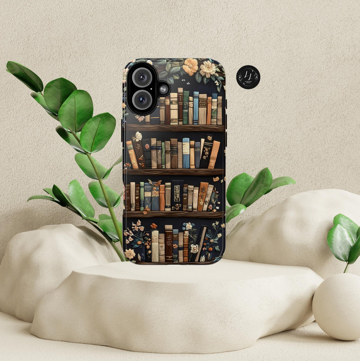 Floral Bookshelf Phone Case: Book Lover Gift for iPhone, Galaxy, Pixel