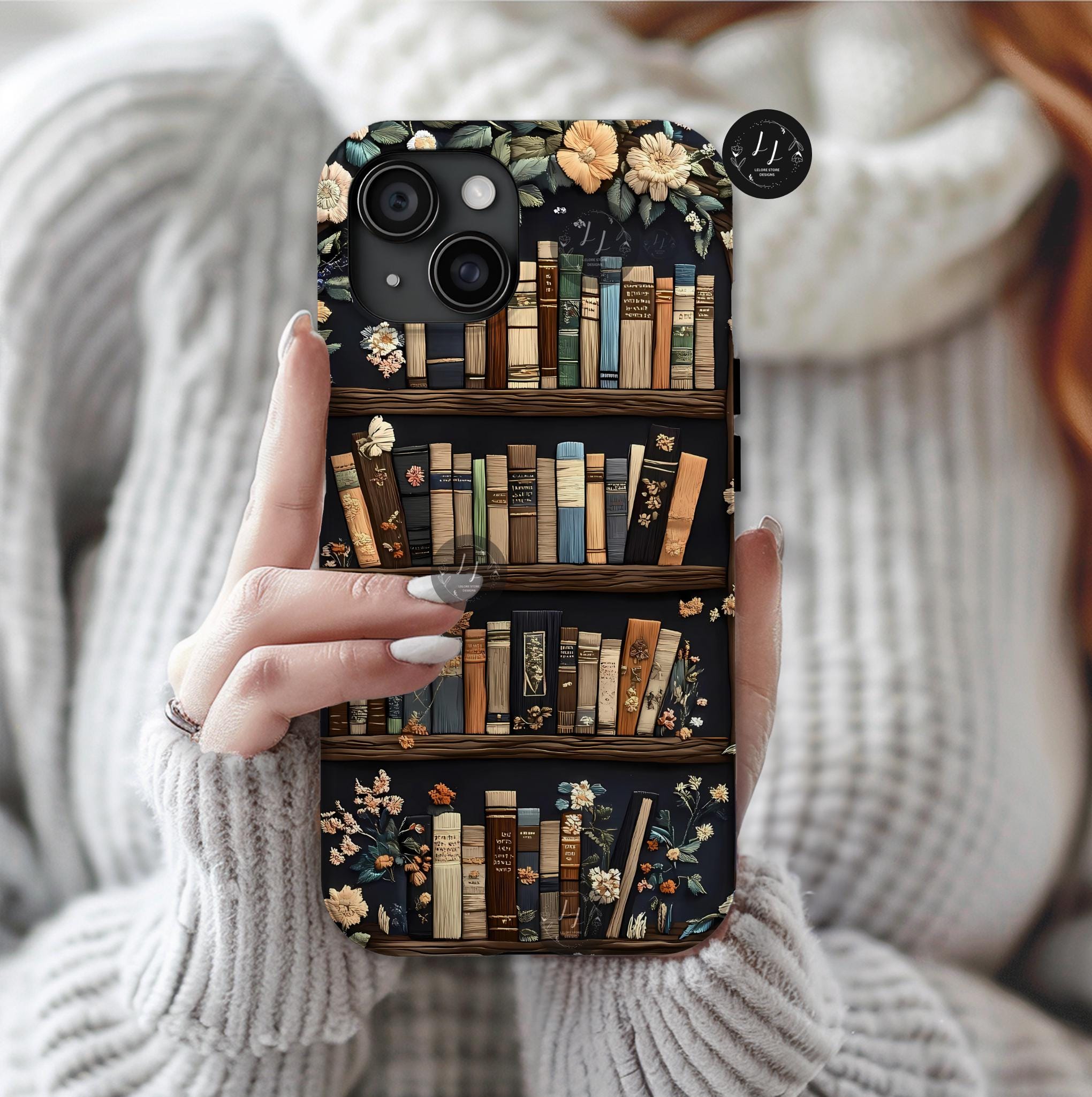 Floral Bookshelf Phone Case: Book Lover Gift for iPhone, Galaxy, Pixel