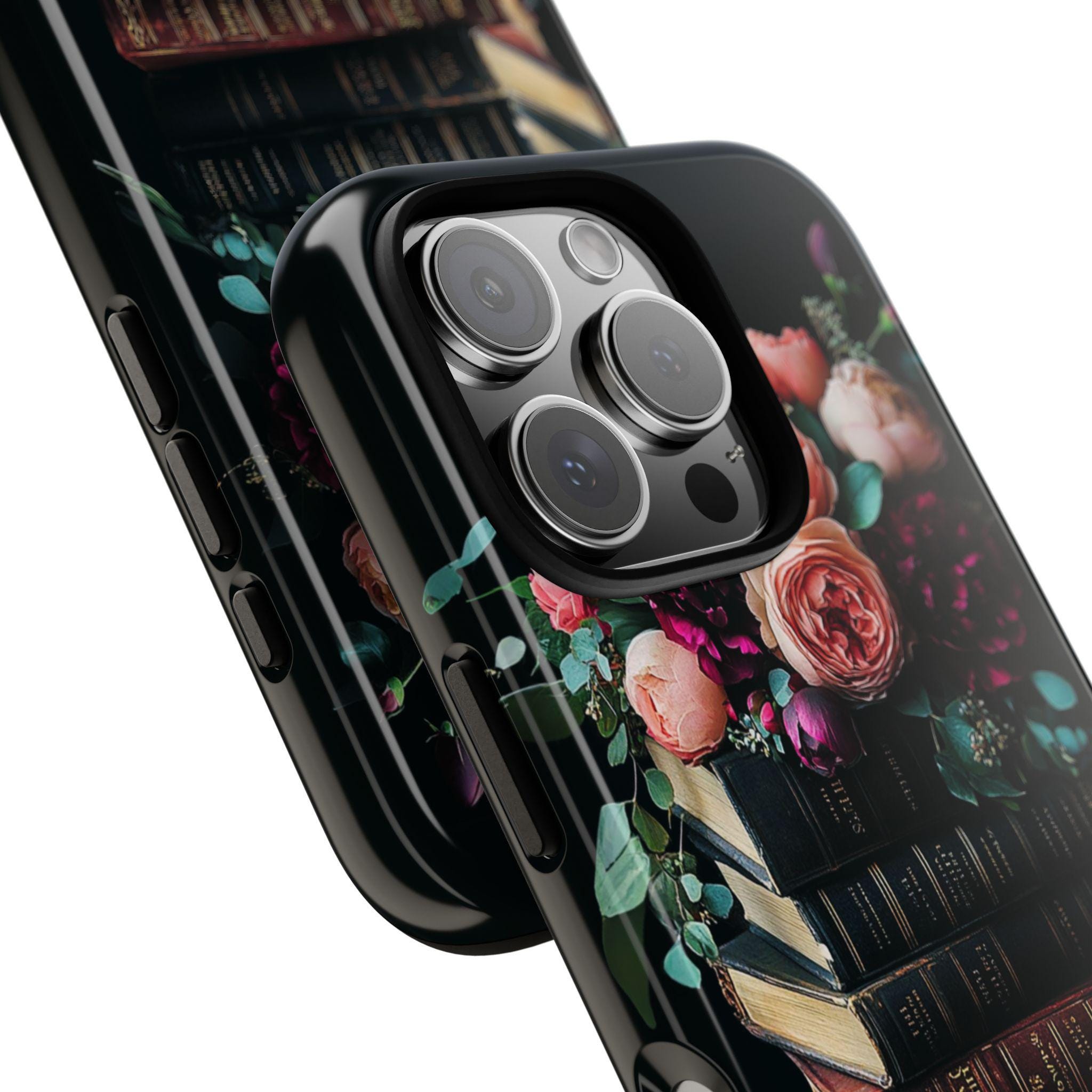 Elegant Floral Bookish Phone Case, Books Floral Design, Bookworm Lovers Gift iPhone Galaxy Pixel