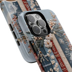 Boho Faux Embroidered phone case, Bookish Blue Jea Coffee Lover, Floral iPhone Galaxy Pixel