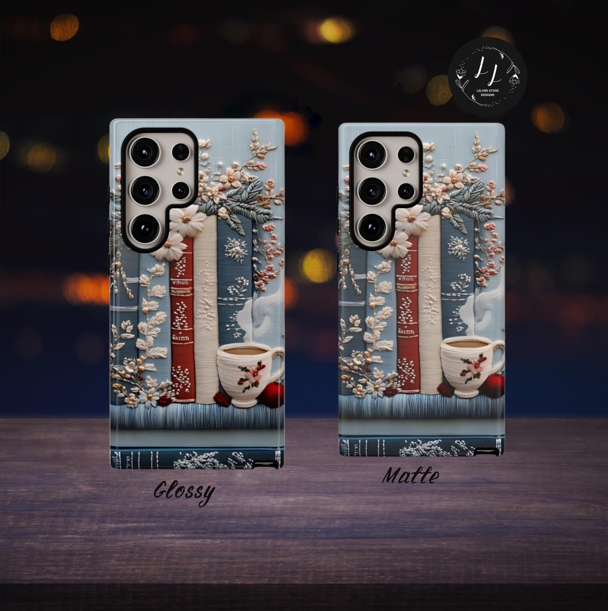 Boho Faux Embroidered phone case, Bookish Blue Jea Coffee Lover, Floral iPhone Galaxy Pixel