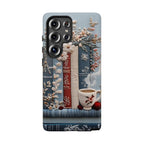 Boho Faux Embroidered phone case, Bookish Blue Jea Coffee Lover, Floral iPhone Galaxy Pixel