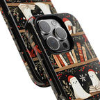 Bookshelf Ghost Christmas Phone Case, Bookish Cover, Floral Holiday Books iPhone Galaxy, Pixel