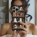 Bookshelf Ghost Christmas Phone Case, Bookish Cover, Floral Holiday Books iPhone Galaxy, Pixel