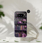 Purple Bookshelf Floral Phone Case, Book Lover Gift
