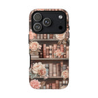 Book Phone Case Boho Floral Bookish Bookshelf Cover, Brown Library iPhone, Galaxy Pixel,