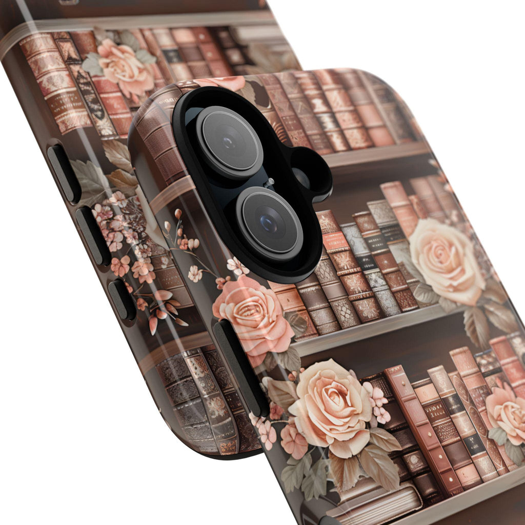 Book Phone Case Boho Floral Bookish Bookshelf Cover, Brown Library iPhone, Galaxy Pixel,