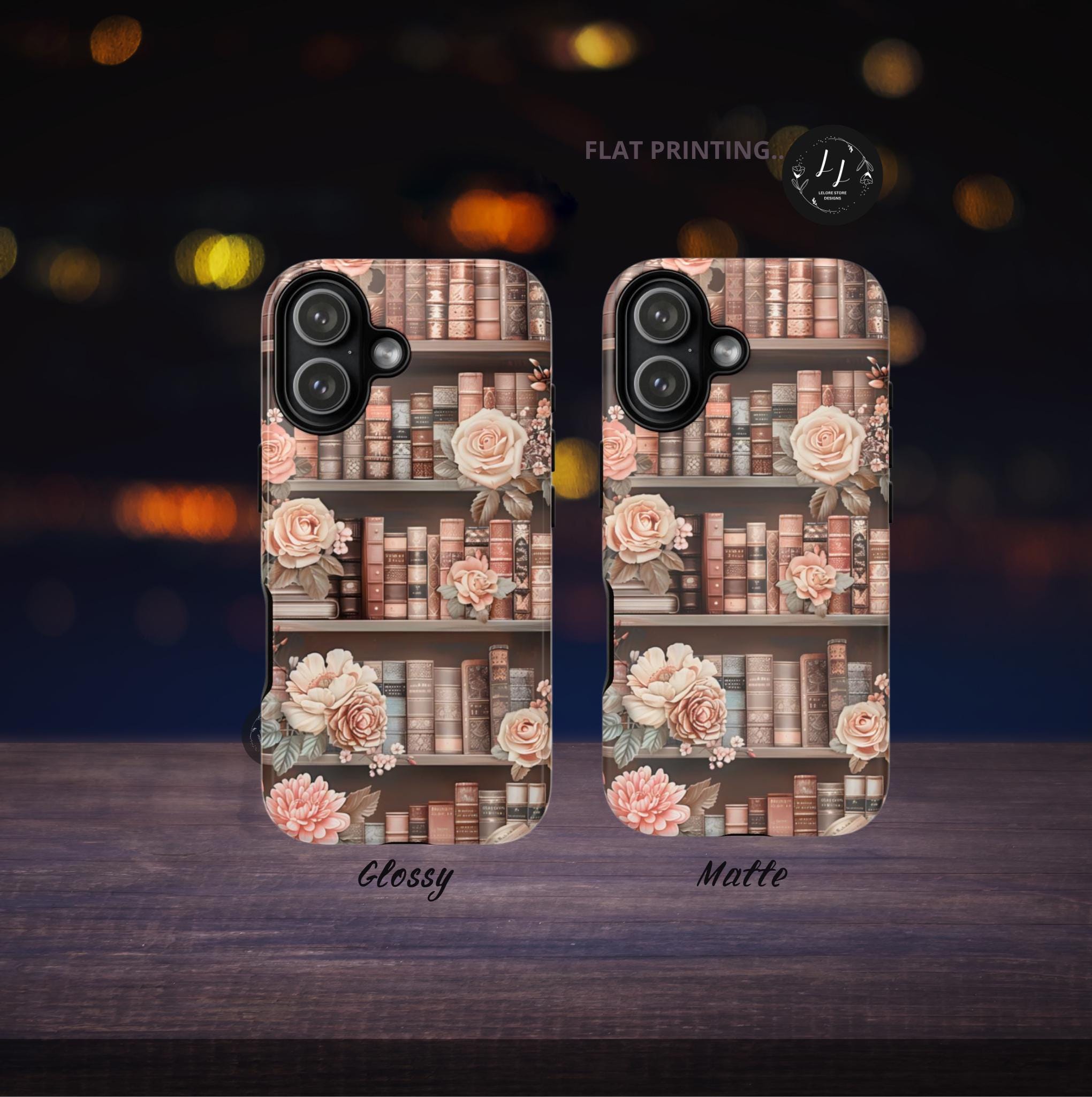 Book Phone Case Boho Floral Bookish Bookshelf Cover, Brown Library iPhone, Galaxy Pixel,