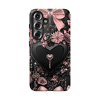 Bling Black Heart Phone Case: Pink Bows Mosaic, Valentine's Gift iPhone Galaxy Pixel cover
