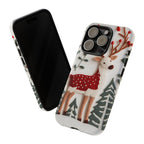 Christmas Phone Case, Reindeer Design Faux Embroidery Effect, a Cheerful Winter, Holiday iPhone Samsung Pixel