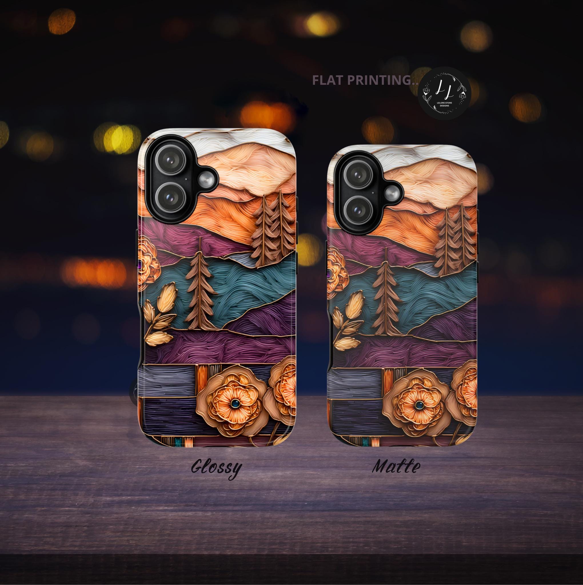 Floral Stained Glass Mountain Tree Phone Case: Boho Nature Samsung Cover, Vintage ProtectiveForest Gift