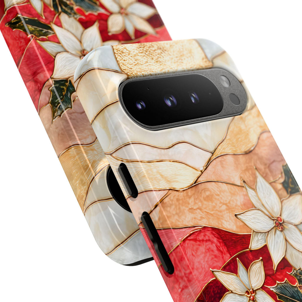 Poinsettia Stained Glass Christmas Phone Case: Festive Floral Cover iPhone Galaxy Pixel Red Gift