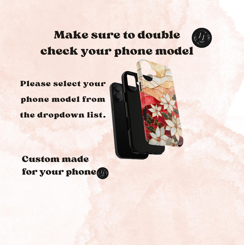 Poinsettia Stained Glass Christmas Phone Case: Festive Floral Cover iPhone Galaxy Pixel Red Gift