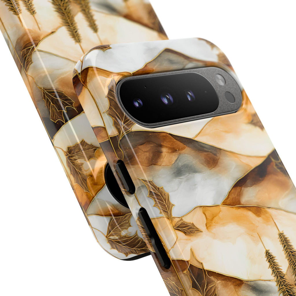 Christmas Phone Case-Stained Glass Poinsettia Design Boho Floral Holiday iPhone Galaxy Pixel Cover, Winter