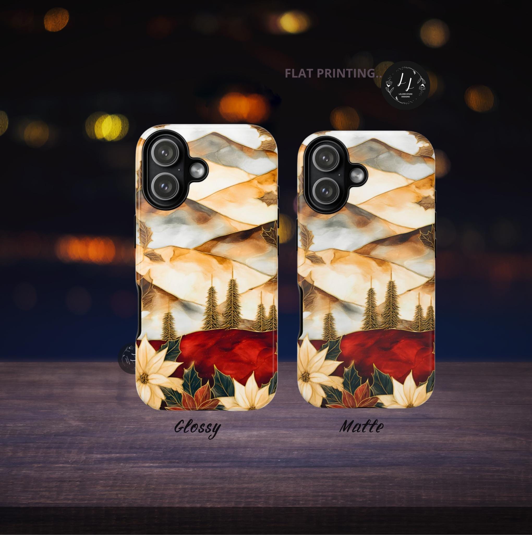 Christmas Phone Case-Stained Glass Poinsettia Design Boho Floral Holiday iPhone Galaxy Pixel Cover, Winter