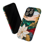 Christmas Phone Case Stained Glass Poinsettia Design Green Floral Holiday iPhone Galaxy Pixel Cover,