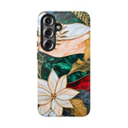 Christmas Phone Case Stained Glass Poinsettia Design Green Floral Holiday iPhone Galaxy Pixel Cover,