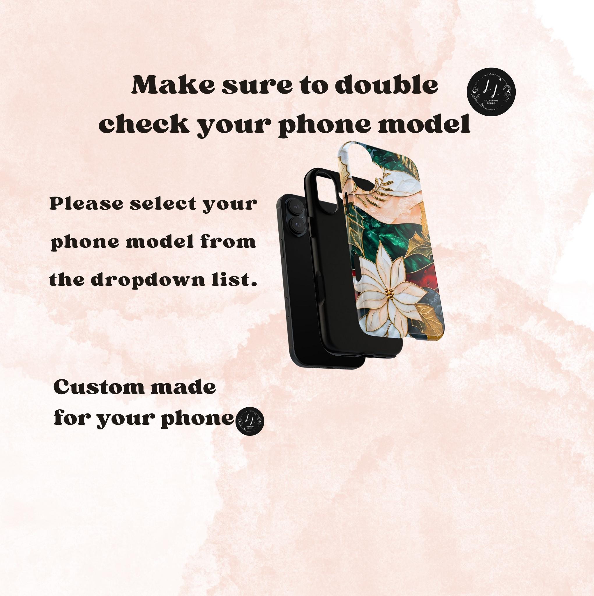 Christmas Phone Case Stained Glass Poinsettia Design Green Floral Holiday iPhone Galaxy Pixel Cover,