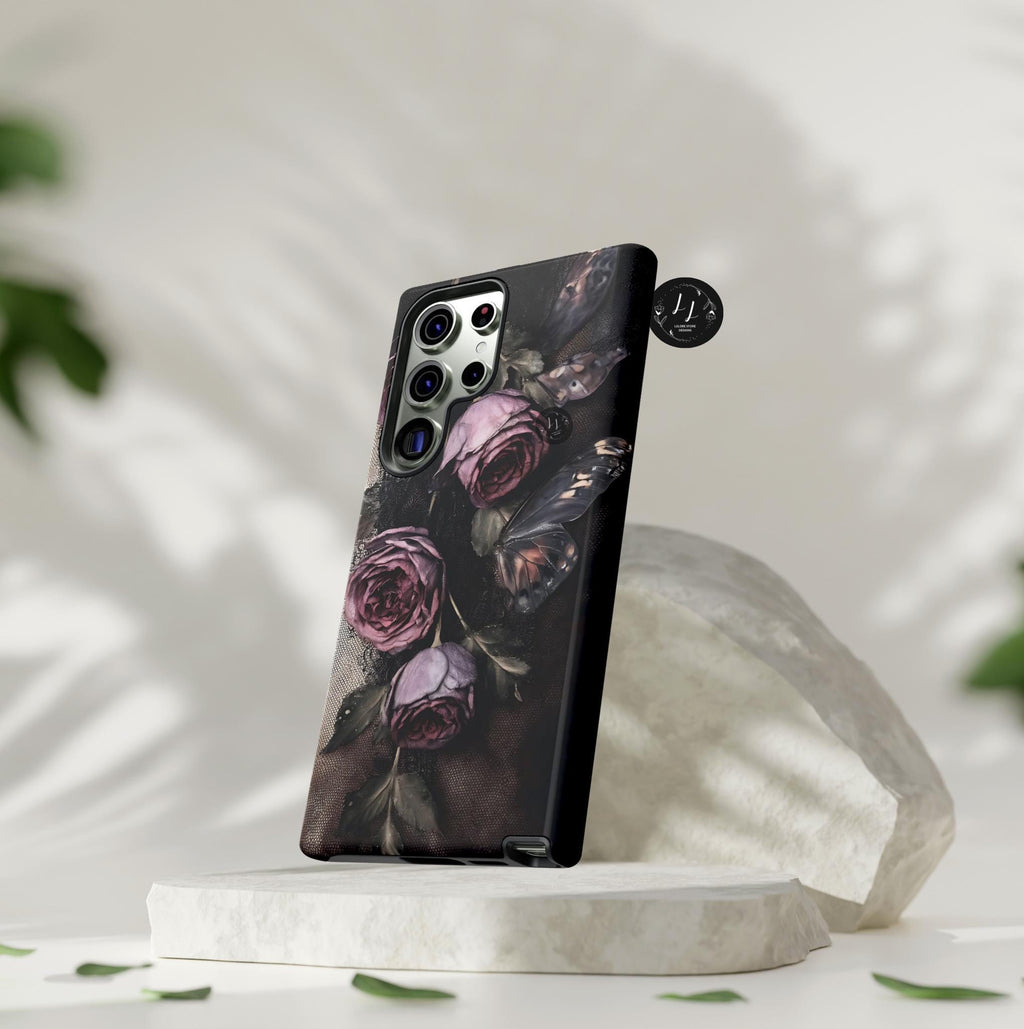 Gothic Black Lace Rose Phone Case, Dark Floral Victorian Grunge iPhone Samsung  Pixel Cover
