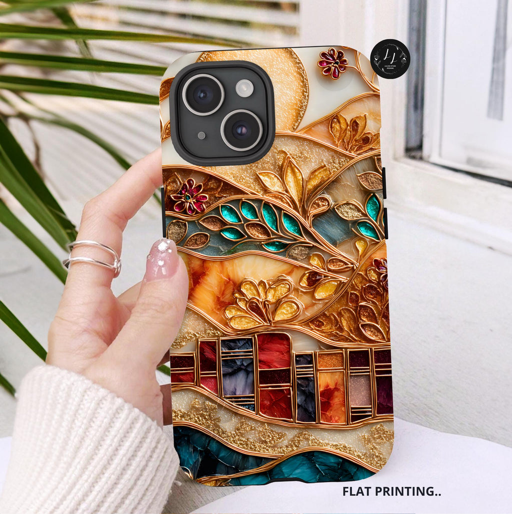Book Phone Case Stained Glass Effect Boho Bookshelf Cover Holiday Bookish  iPhone Galaxy Pixel