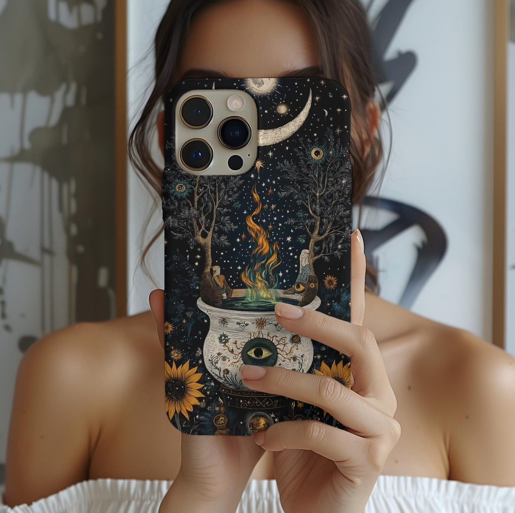 Celestial Cauldron Phone Case Witch Floral Design, Spooky Halloween Magic iPhone Pixel Galaxy  Cover