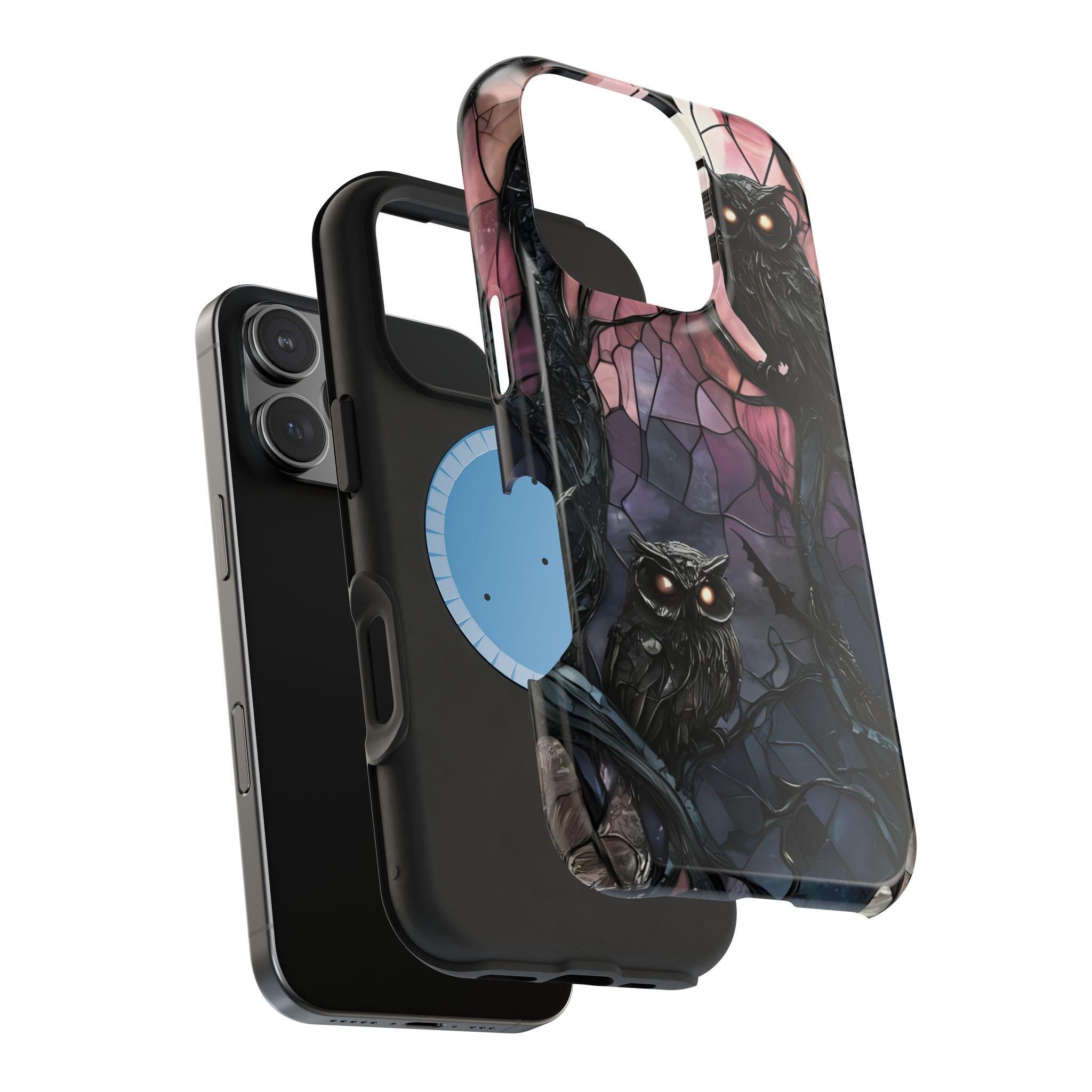 Raven Phone Case,Magsafe compatible  Gothic Cover, Dark Purple Floral, Spooky Halloween Witchy