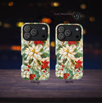 Christmas Leaves Phone Case Poinsettia Holly Stained Glass Effect, Festive Holiday iPhone Galaxy Pixel