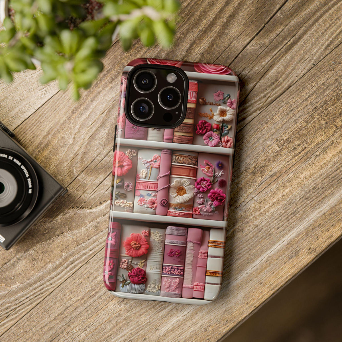 Pink Floral Bookish Phone Case:  Faux Embroidered Flowers Books Pixel Samsung iPhone Book Lovers